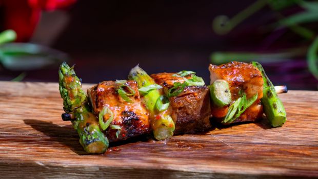 Pork and Vegetable Skewer available at Bengal Barbecue in Disneyland during the 70th anniversary celebration. (Courtesy of Disneyland)