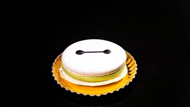 Baymax Matcha Raspberry Macaron available at Lucky Fortune Cookery in Disney California Adventure during the 70th anniversary celebration. (Courtesy of Disneyland)
