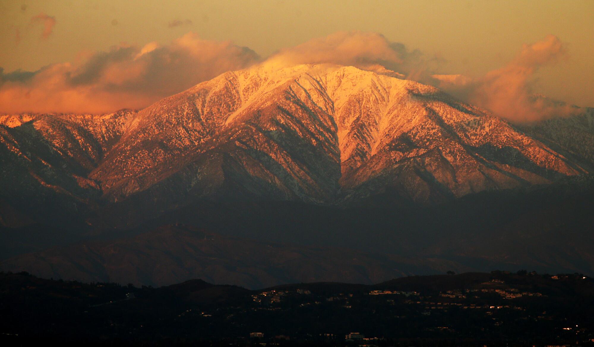 Snow-covered mountain peaks.