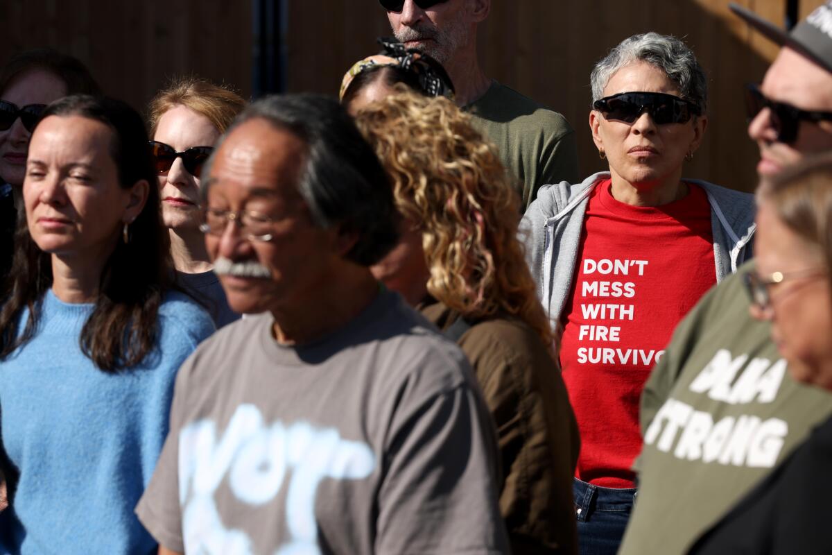  Eaton and Palisades fire survivors at a news conference 