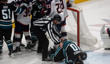San Jose Sharks' Ty Dellandrea injured in win over Columbus Blue Jackets