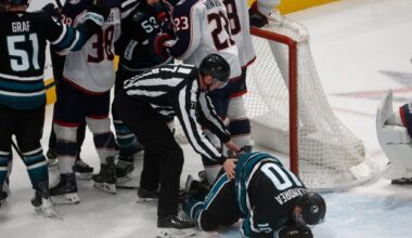 San Jose Sharks' Ty Dellandrea injured in win over Columbus Blue Jackets