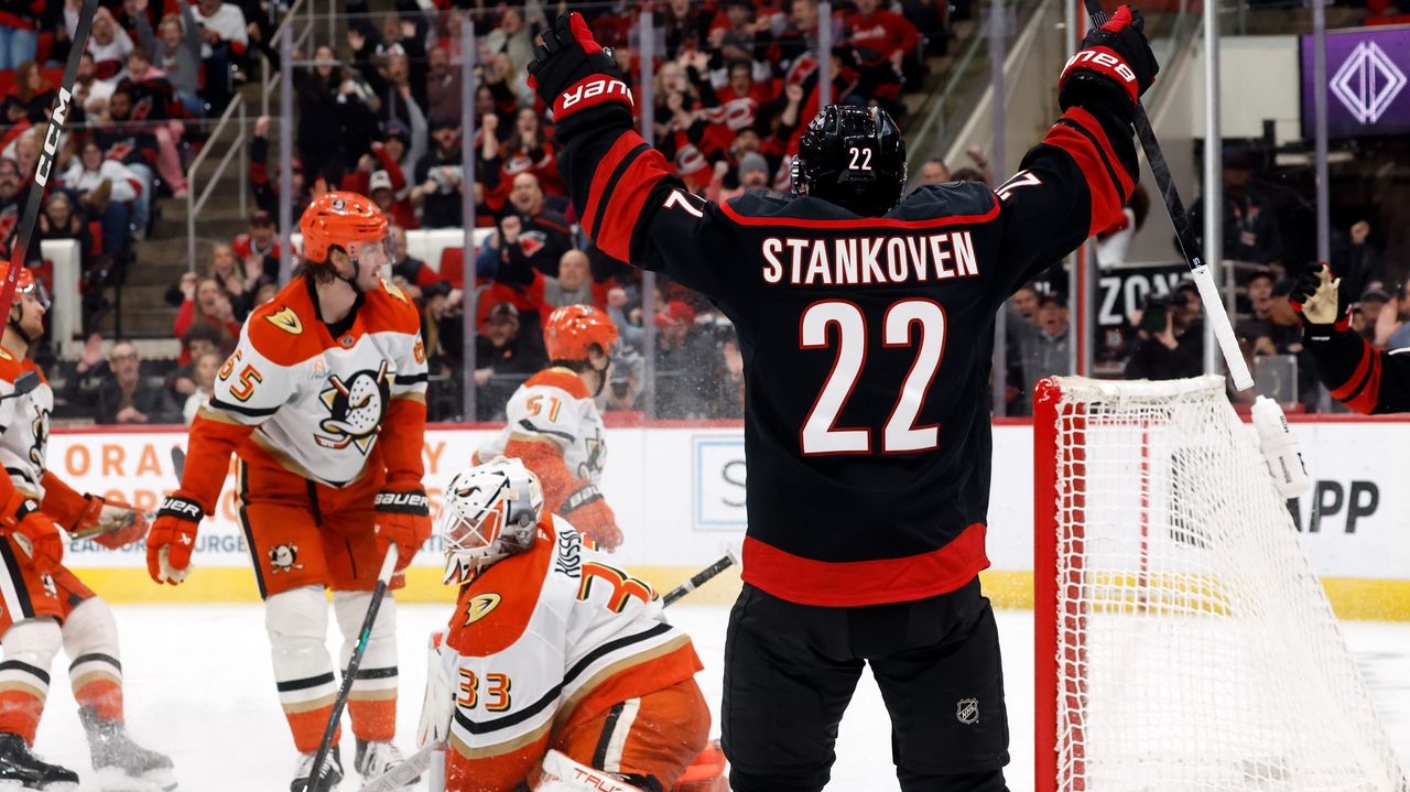 Chatfield scores 1st goal of season to help Hurricanes to a 5-2 win over the Ducks