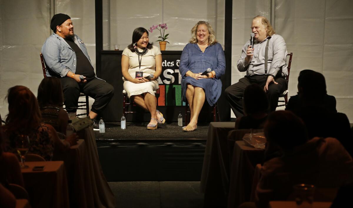 LOS ANGELES. SEP. 6, 2015. l to r Alvin Cailan, Minh Phan, Christine Moore and Jonathan Gold at Paramount Pictures 