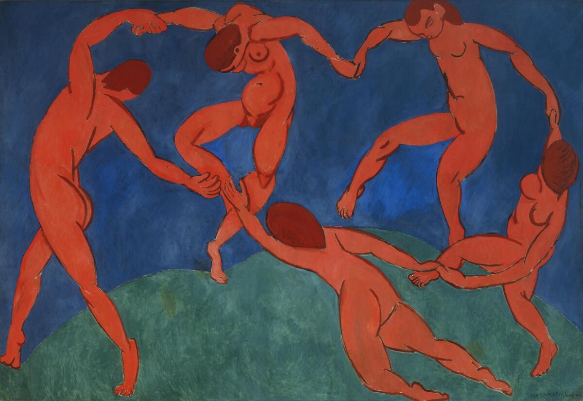 "La Danse II" by Henri Matisse. 1910, oil on canvas, 260 × 391 cm (102.4 × 153.9 in).