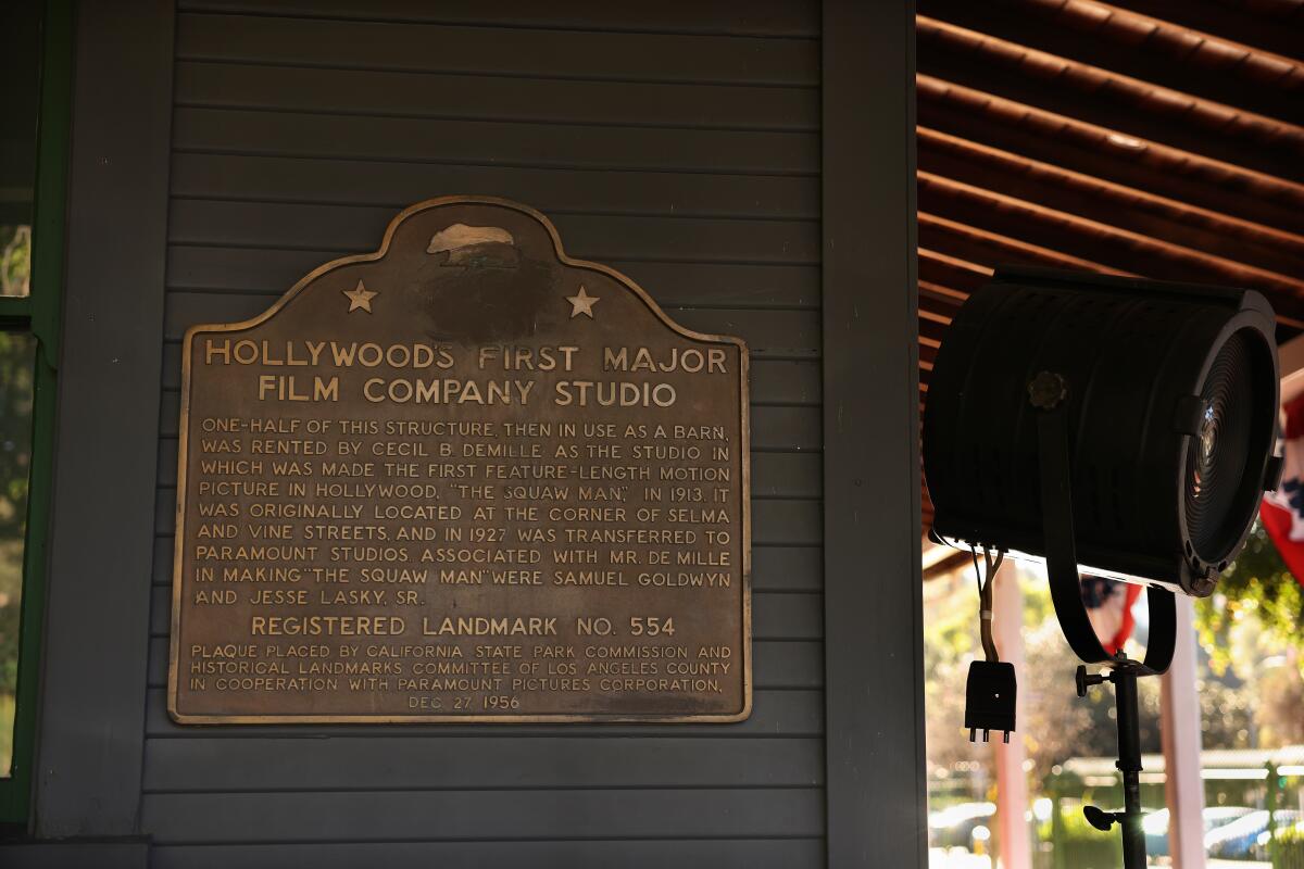 HOLLYWOOD, CA, DECEMBER 9, 2025: The Hollywood Heritage Museum is celebrating its 40th year with displays in the Lasky-DeMille barn established in 1913 in Hollywood on December 9, 2025. (Christina House / Los Angeles Times)