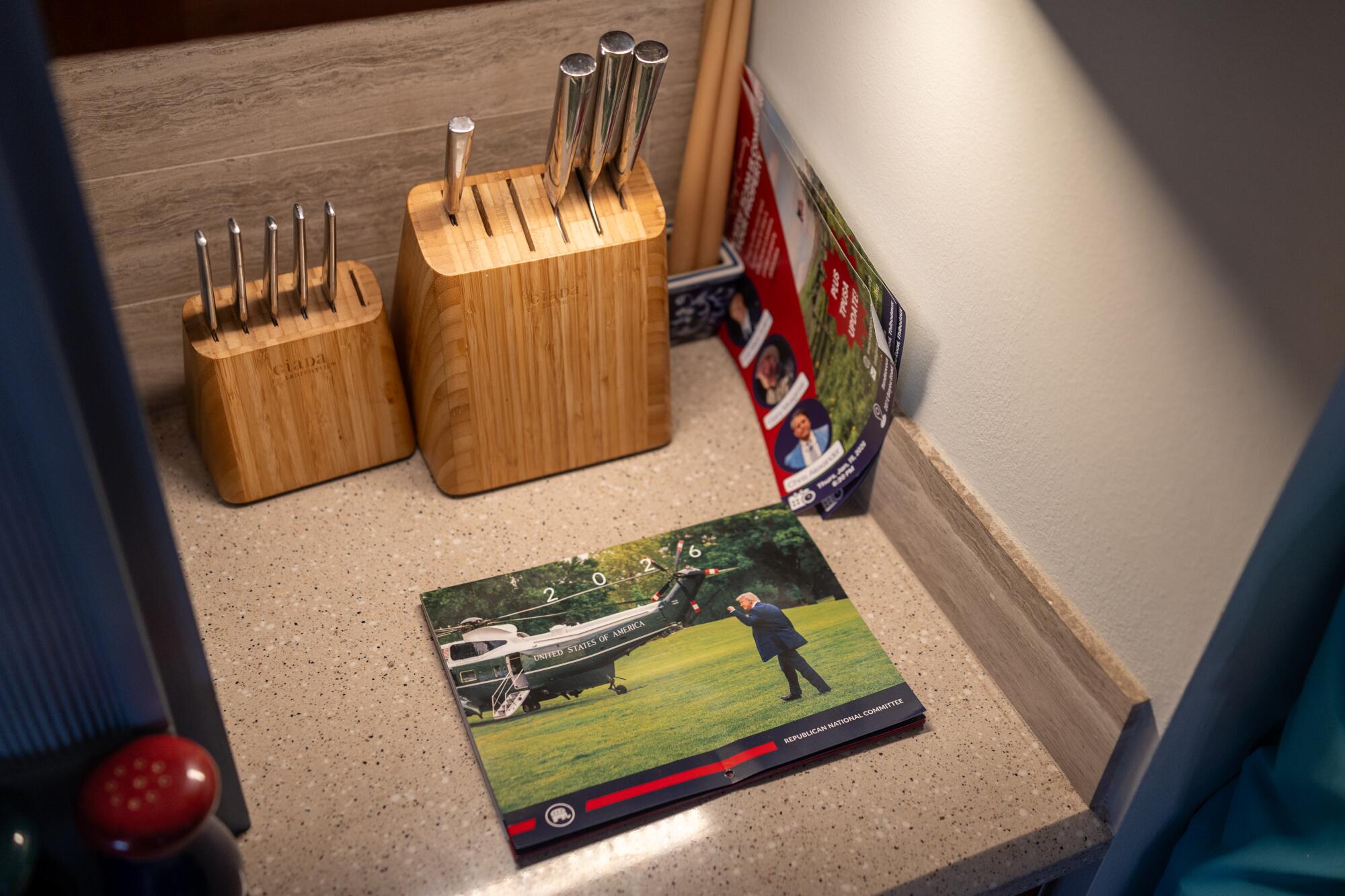 Republican National Committee reading material sits on the counter of James Blanchard's kitchen.