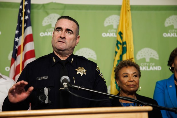 Oakland police Assistant Chief James Beere, who has been appointed as the interim Oakland Police Chief, speaks during a press conference on Friday, Nov. 14, 2025, in Oakland, Calif. (Dai Sugano/Bay Area News Group)