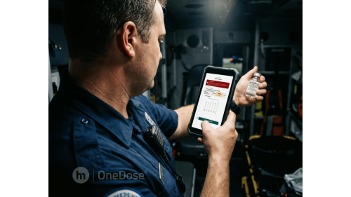 Photograph of a paramedic using OneDose’s new eMACC feature.