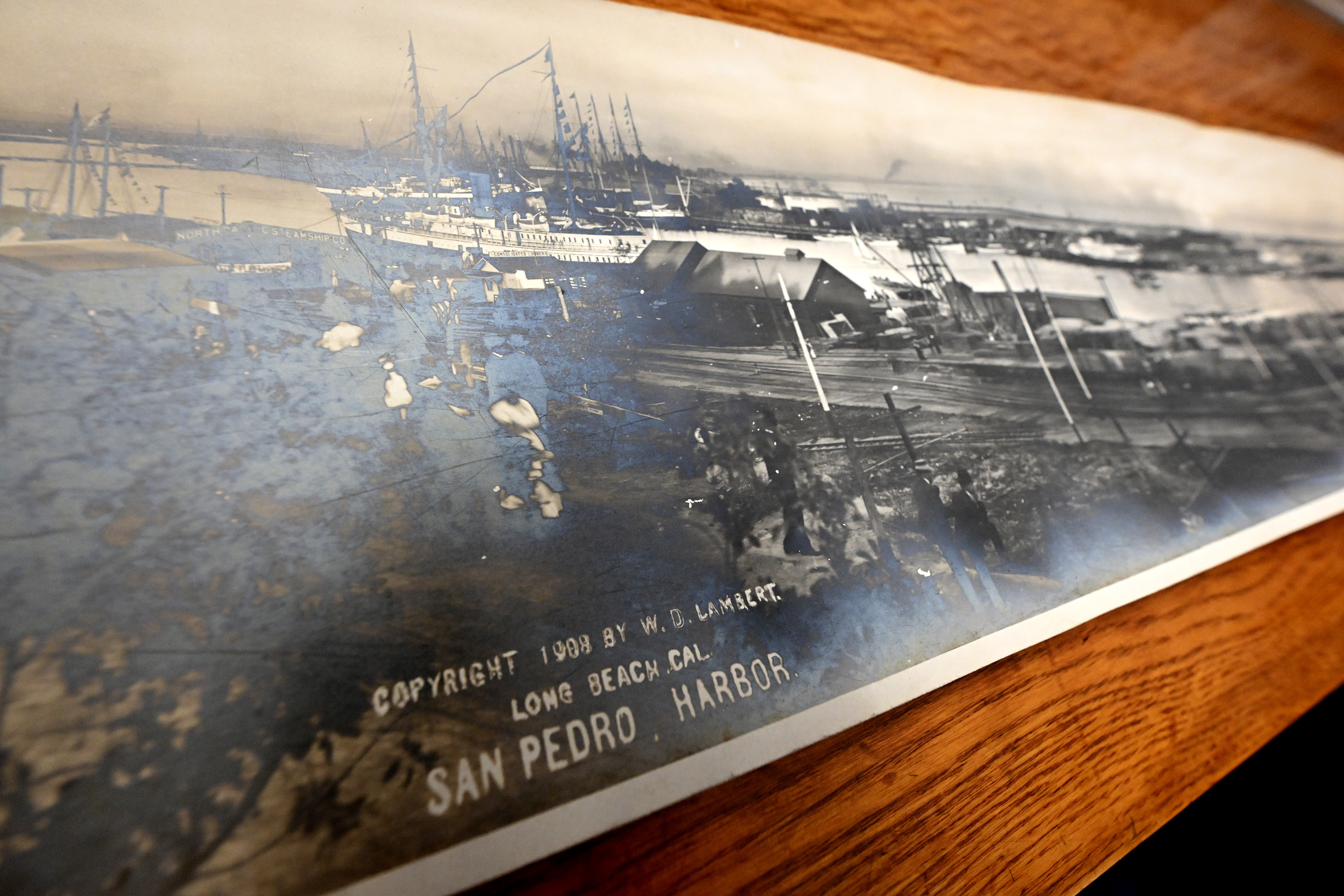A 1908 vintage panoramic photograph of San Pedro harbor by...