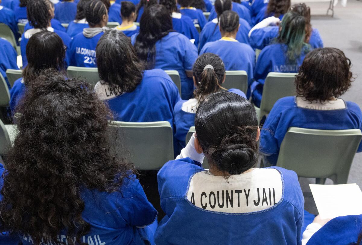 Inmates gather for a holiday event at Century Regional Detention Facility in Lynwood.