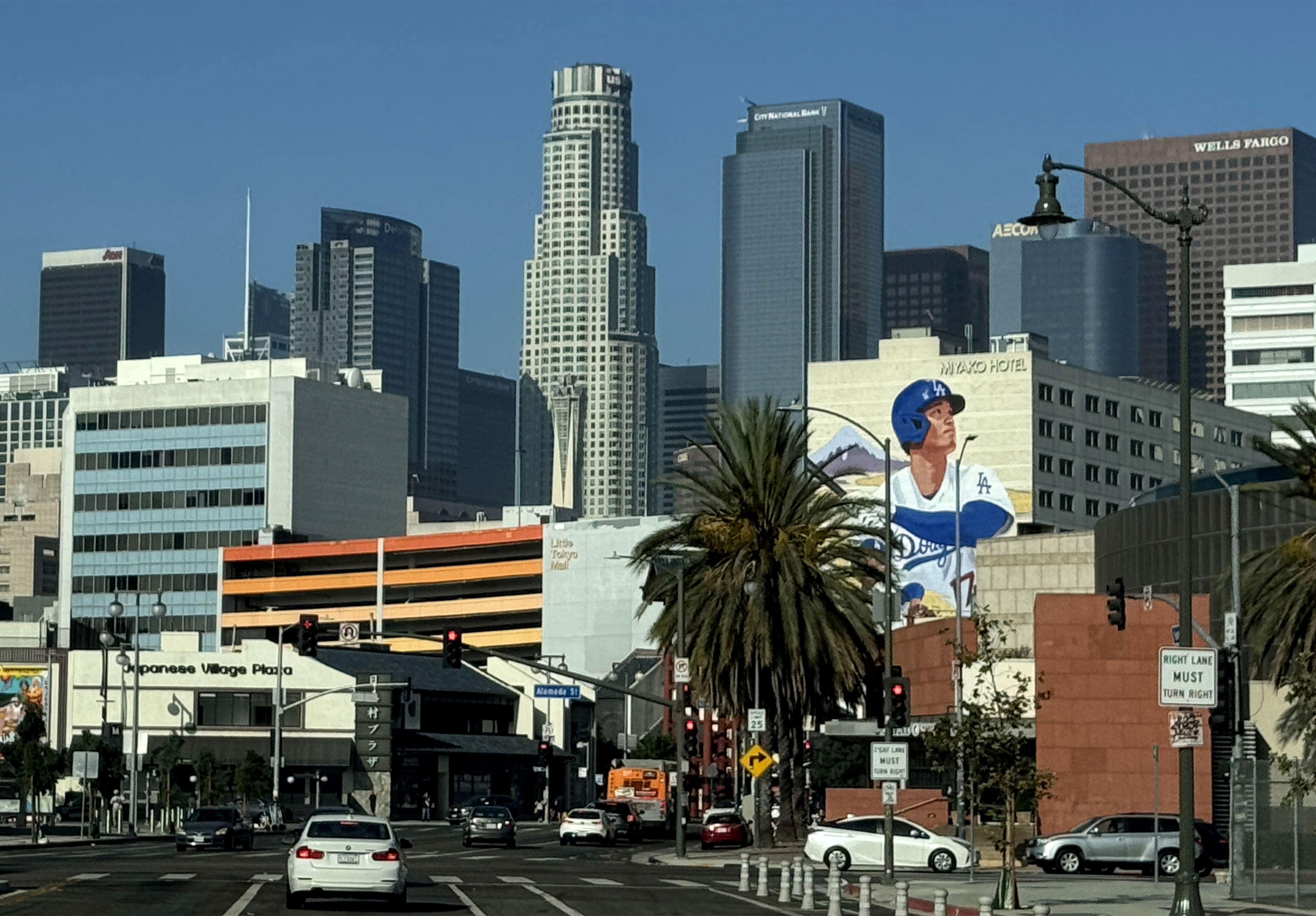 Shohei Ohtani mural titled âLA Risingâ on the side of...