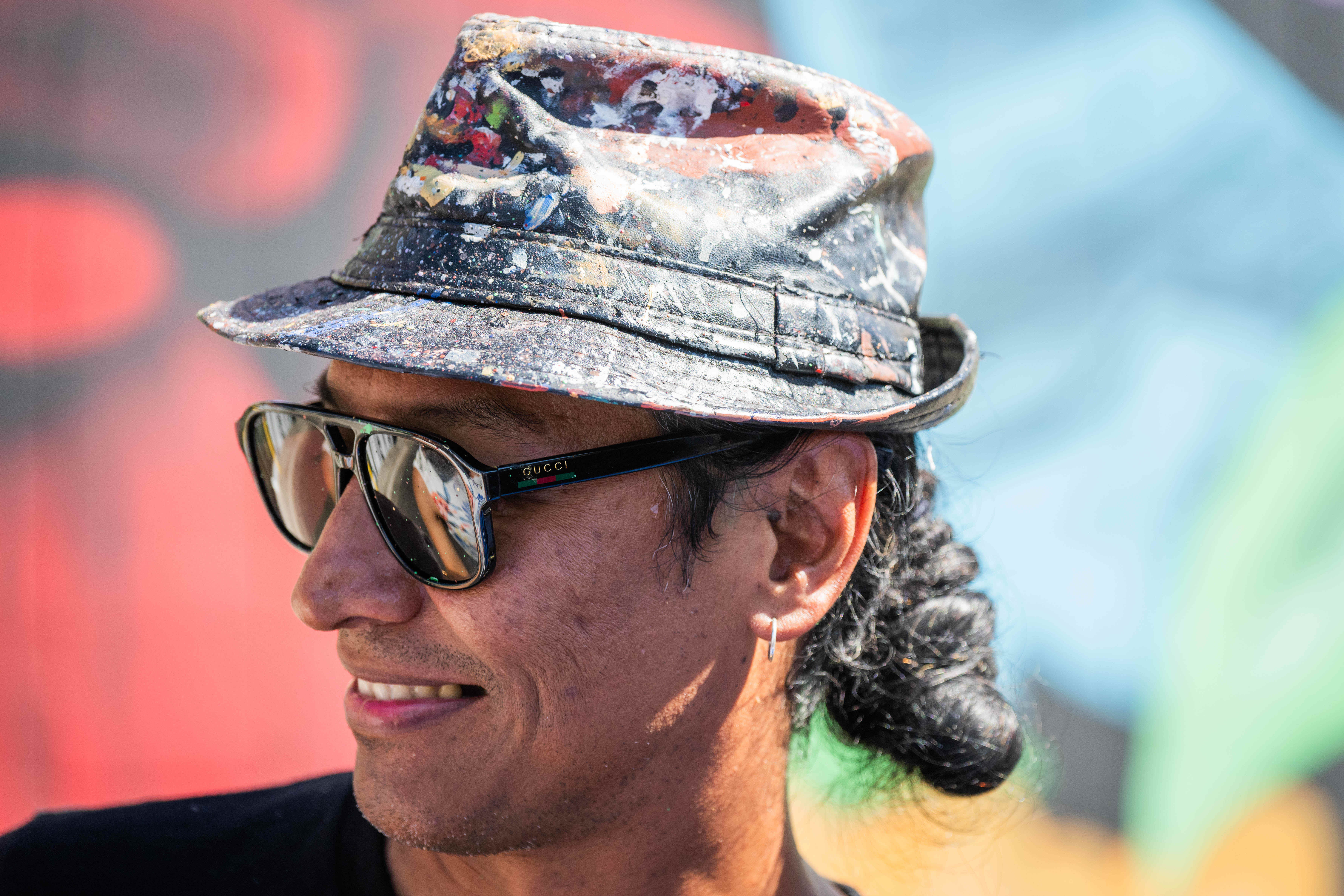 Artist Robert Vargas is seen during the unveiling ceremony of...