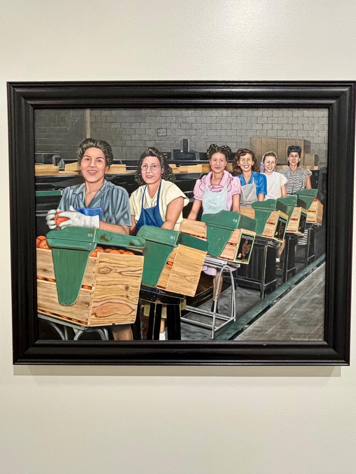 "Packing House, Orange, CA circa 1948" was outlined by Emigdio Vasquez and completed by Rosemary Vasquez Tuthill.