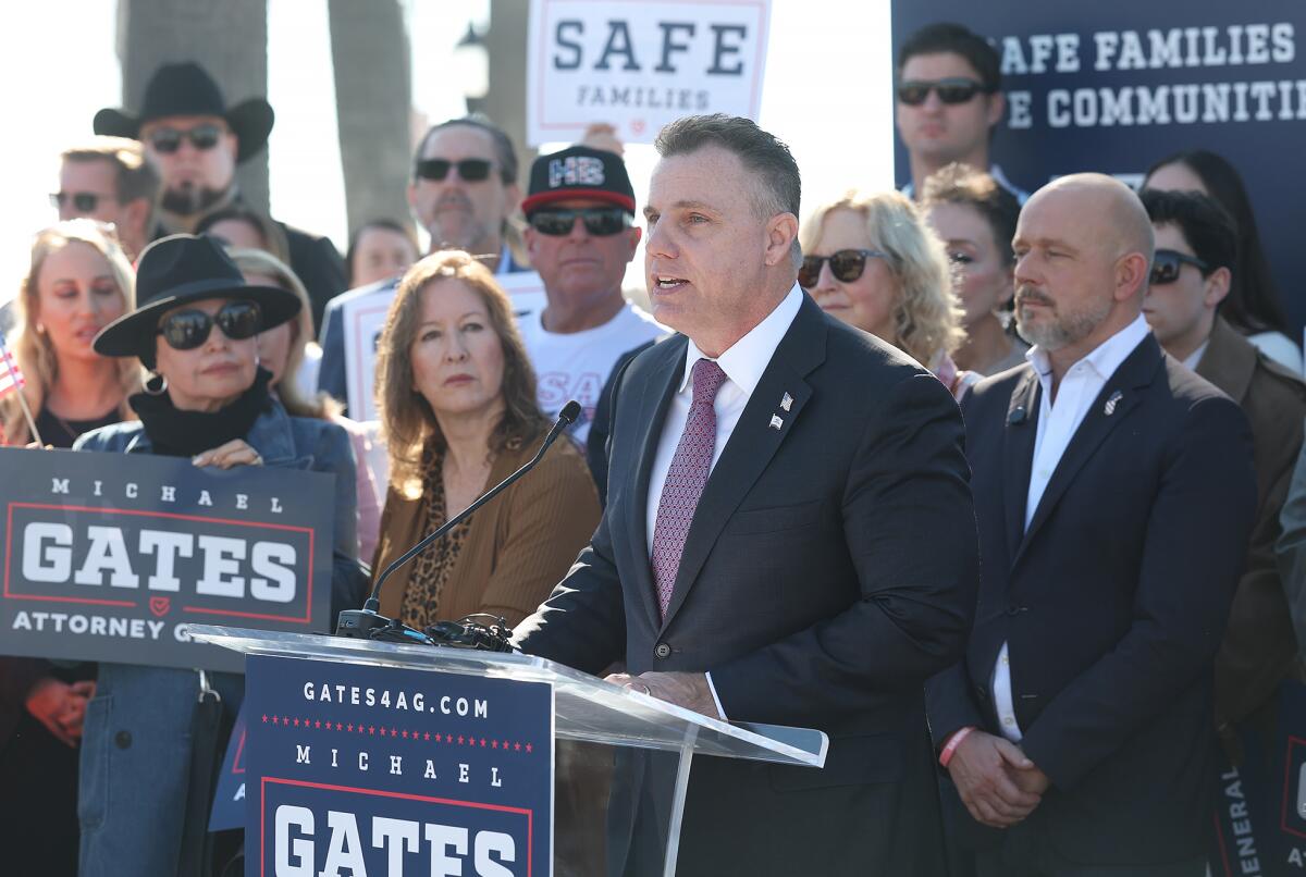 Former Huntington Beach City Atty. Michael Gates announces his intention to run for state attorney general.