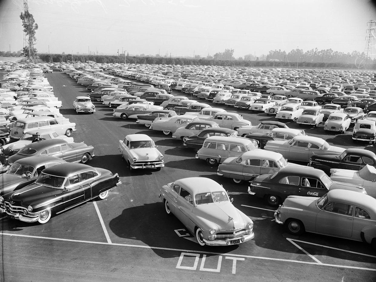 Disneyland's parking lot on opening day in 1955.