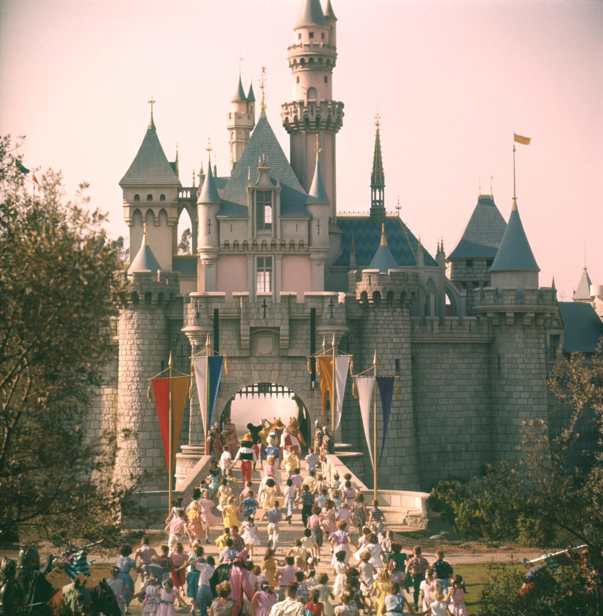 Sleeping Beauty's Castle at Disneyland on opening day.