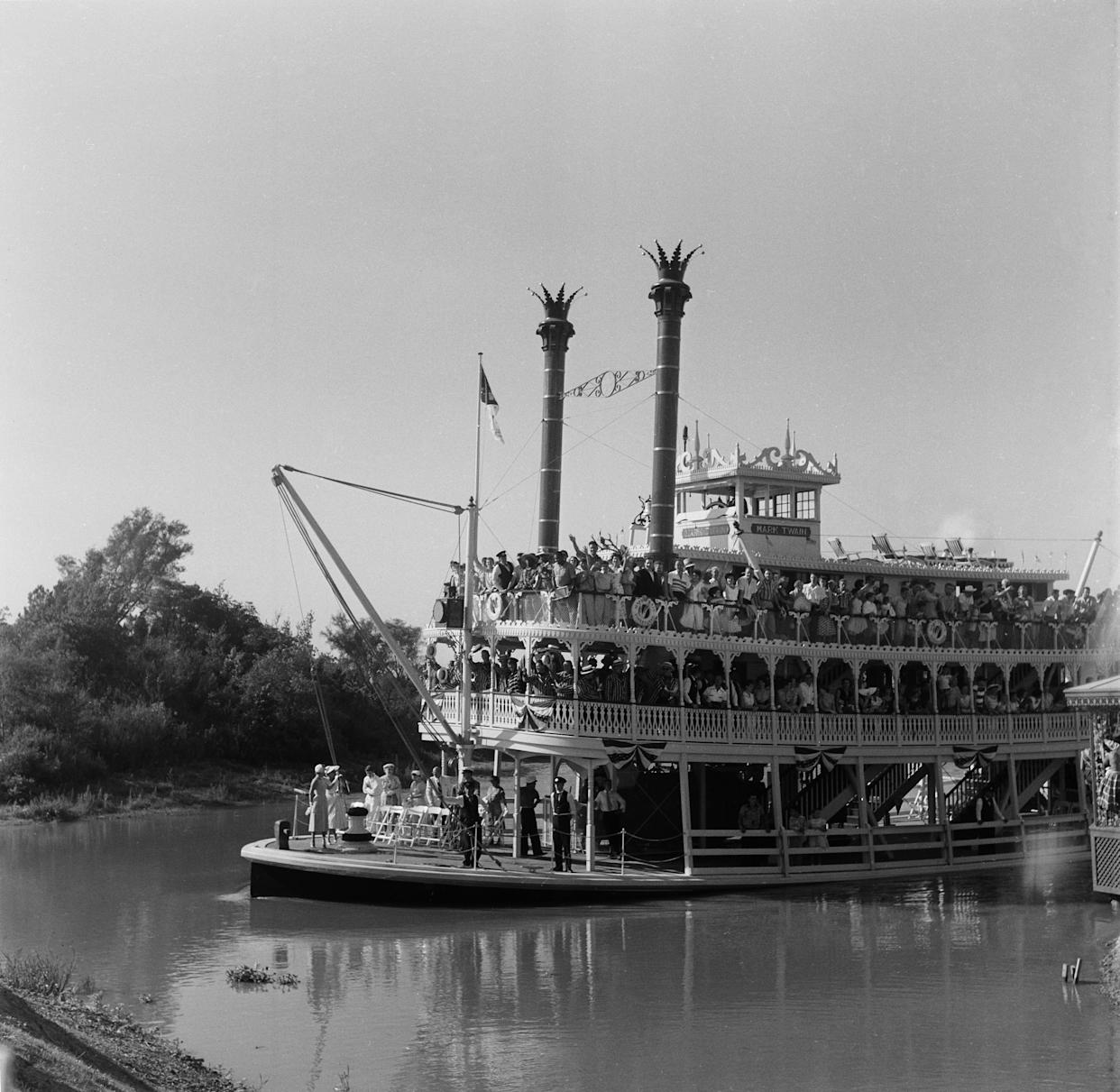 Mark Twain Steamboat at Disneyland on Opening Day, 1955.