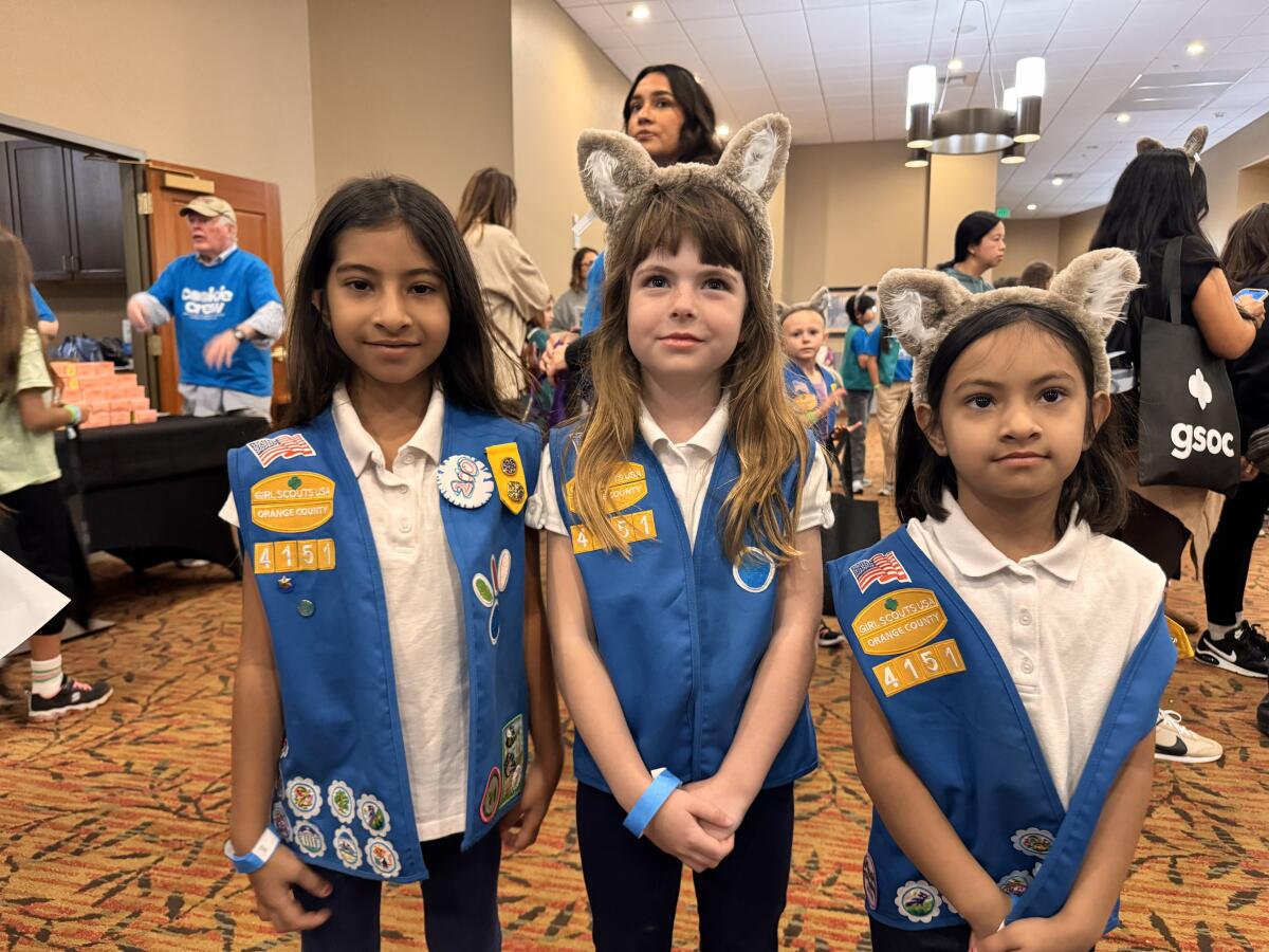 Girl Scouts from Troop 4151 at the Girl Scouts of Orange County Cookie Kickoff on Sunday in Garden Grove.