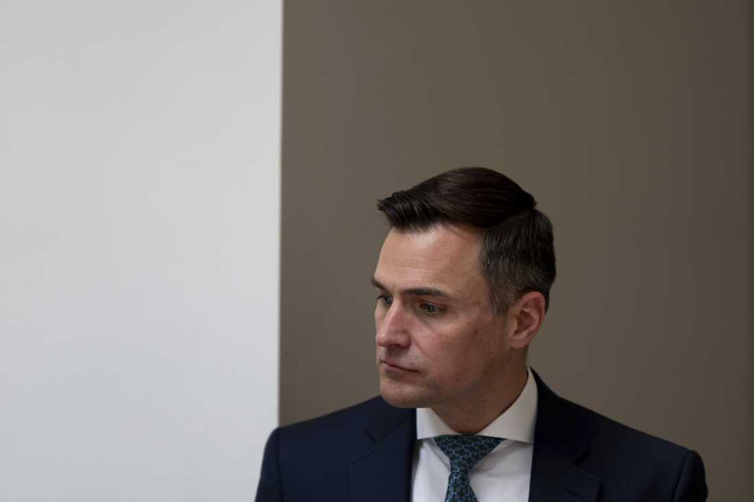 Oregon Attorney General Dan Rayfield talks with reporters after a news conference at the Oregon Department of Justice office on Wednesday, April 23, 2025, in Portland, Ore.