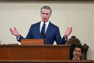 Gov. Gavin Newsom gives his State of the State address at the State Capitol on Thursday, Jan. 8, 2026, in Sacramento, Calif. (Hector Amezcua/The Sacramento Bee via AP, Pool)