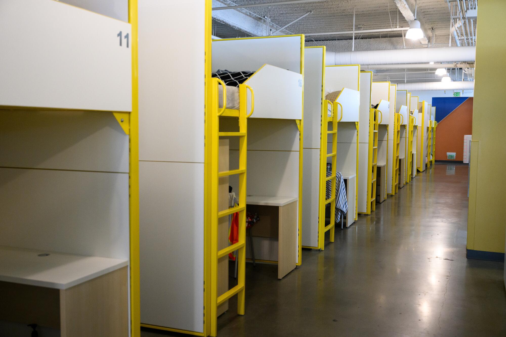 Dorm beds at the Midnight Mission homeless shelter in Skid Row.