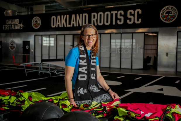 Oakland Roots Soccer Club President Lindsay Barenz at their training facility, which was the same for the Oakland Raiders in Alameda, Calif., on Wednesday, Dec. 14, 2022. (Ray Chavez/Bay Area News Group)