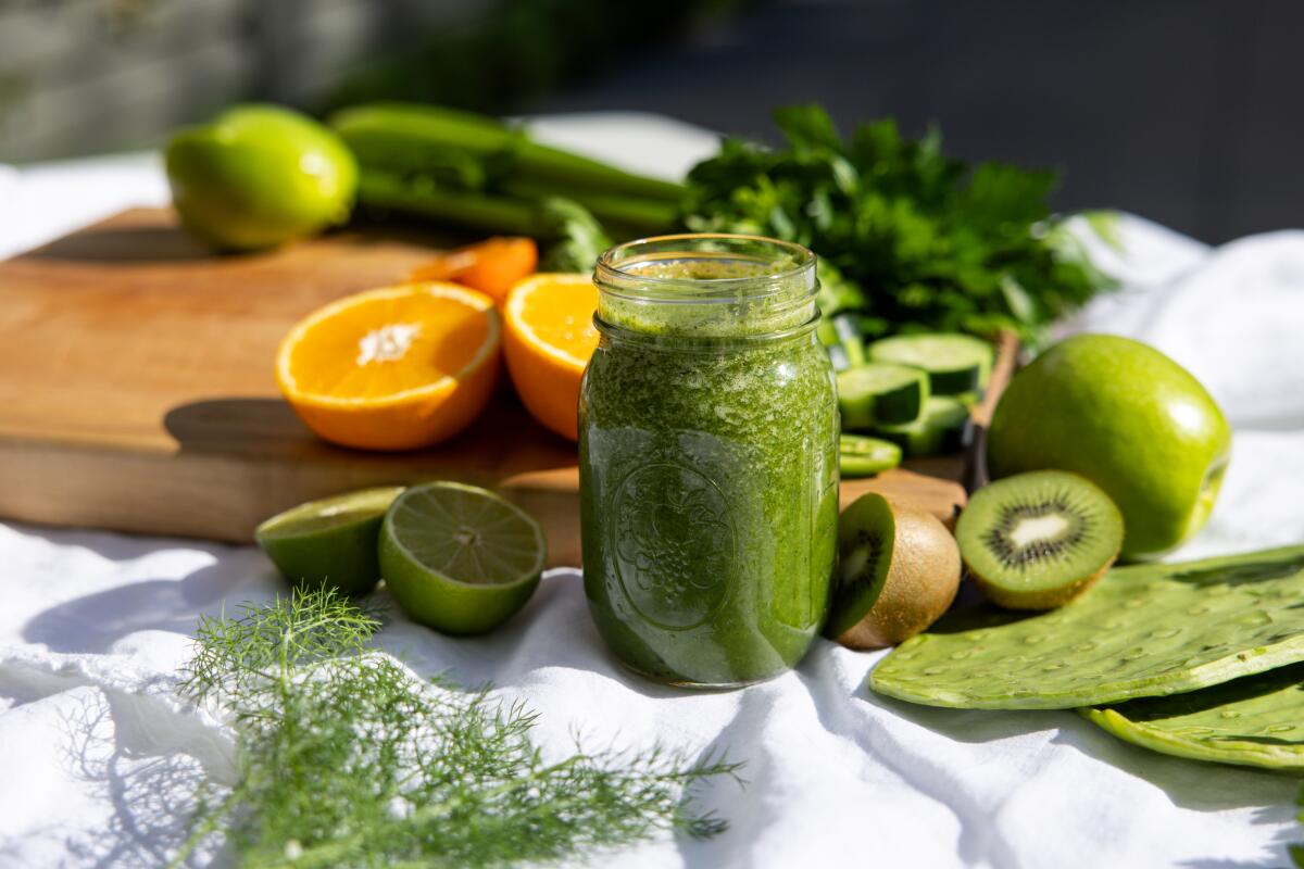 Food editor Daniel Hernandez's Mexican green juice, photographed in the Los Angeles Times test kitchen.