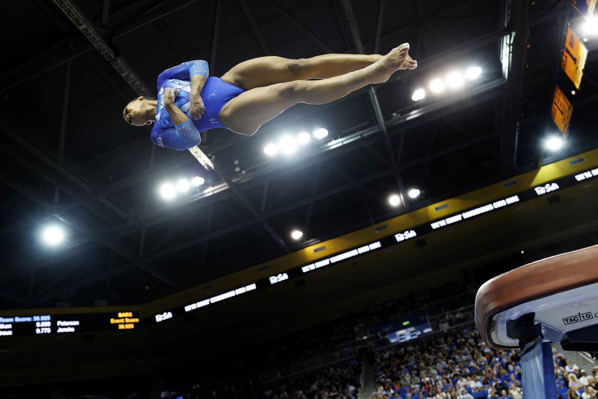 UCLA's Jordan Chiles spins during her vault routine that earned a perfect 10 on Saturday at Pauley Pavilion.