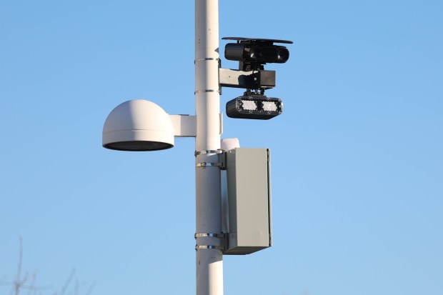 An automated speed safety camera is mounted on a streetlight pole at the intersection of 27th Street and Broadway in Oakland, Calif., on Friday, Jan. 16, 2026. 18 cameras have been installed at different locations throughout the city and began issuing warnings on Jan. 14, 2026. They are scheduled to begin issuing speeding tickets in mid-March 2026, according to city officials. (Ray Chavez/Bay Area News Group)