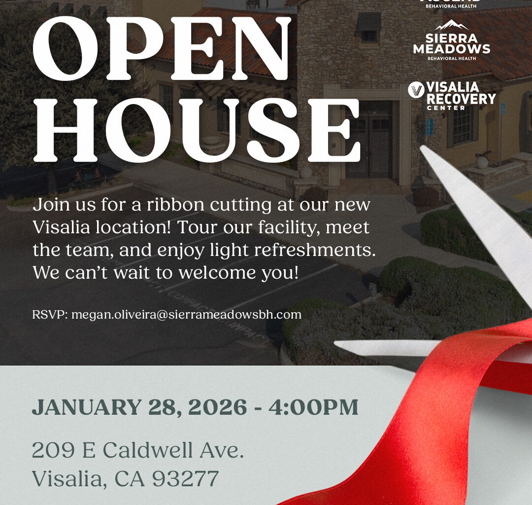 Open house infographic with event details and contact information. There is a pair of scissors cutting a red ribbon in the bottom right corner.