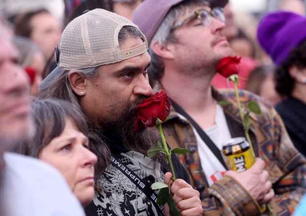 Grateful Dead fans attend the Bob Weir memorial at Civic Center Plaza in San Francisco, Calif., on Saturday, Jan. 17, 2026. Thousands of people gathered to say goodbye to the band's co-founder and guitarist, who passed away on Jan. 10. (Jane Tyska/Bay Area News Group)
