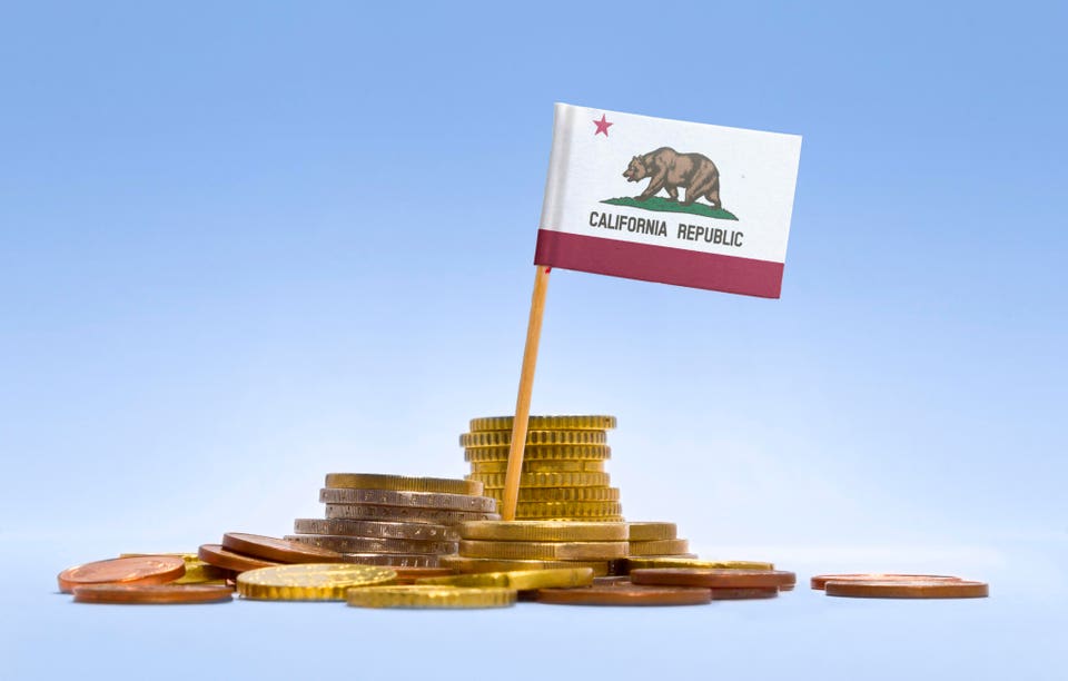 Flag of California in a stack of coins.(series)