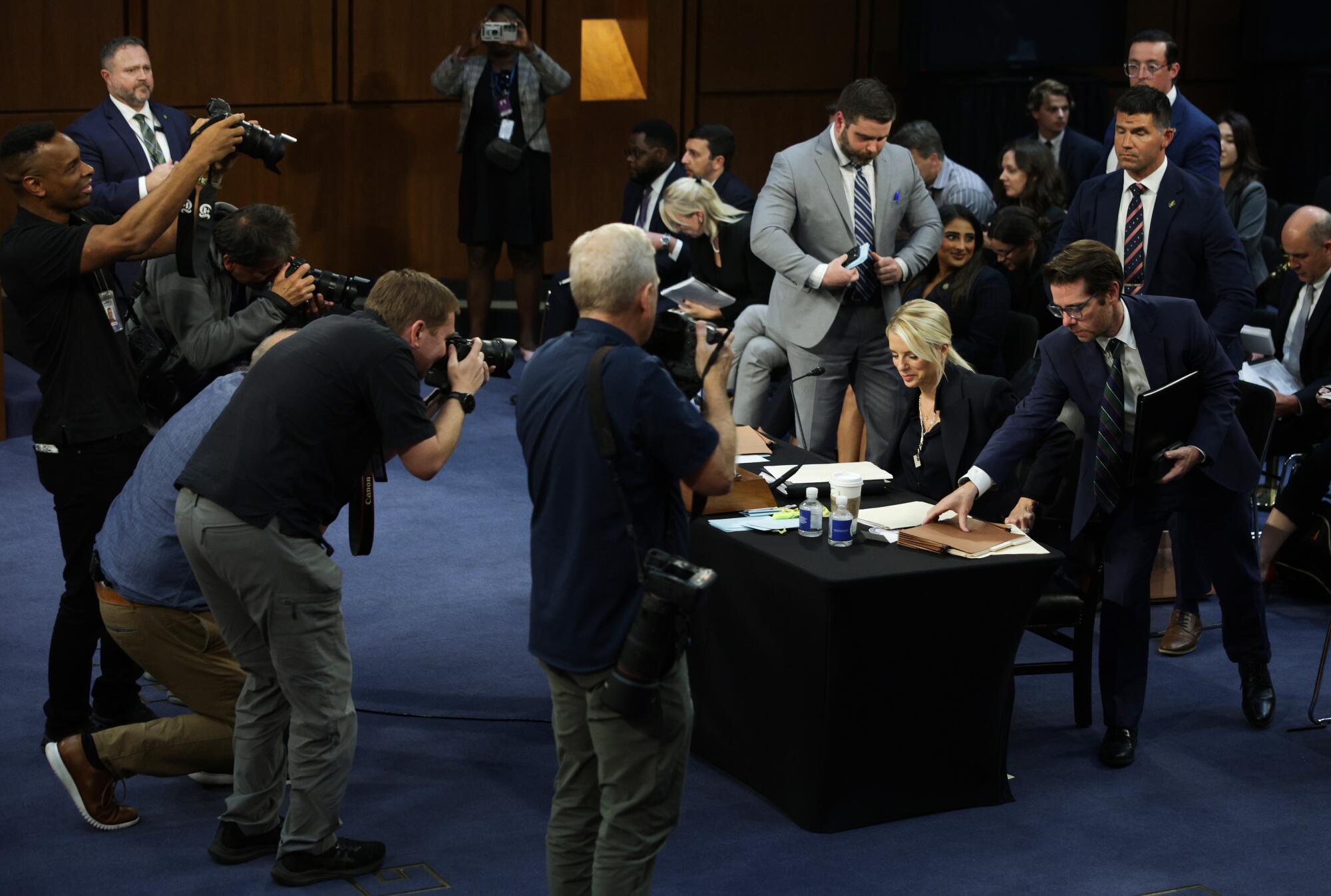 Atty. Gen. Pam Bondi departs after testifying before the Senate Judiciary Committee in October.
