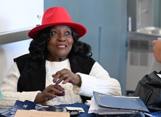 Event organizer Florence Willams greets attendees as they arrive at the Martin Luther King Jr. Day celebration in Marin City, Calif., on Monday, Jan. 19, 2026. (Alan Dep/Marin Independent Journal)