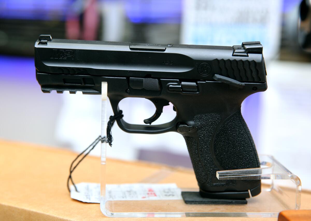 A black handgun on display