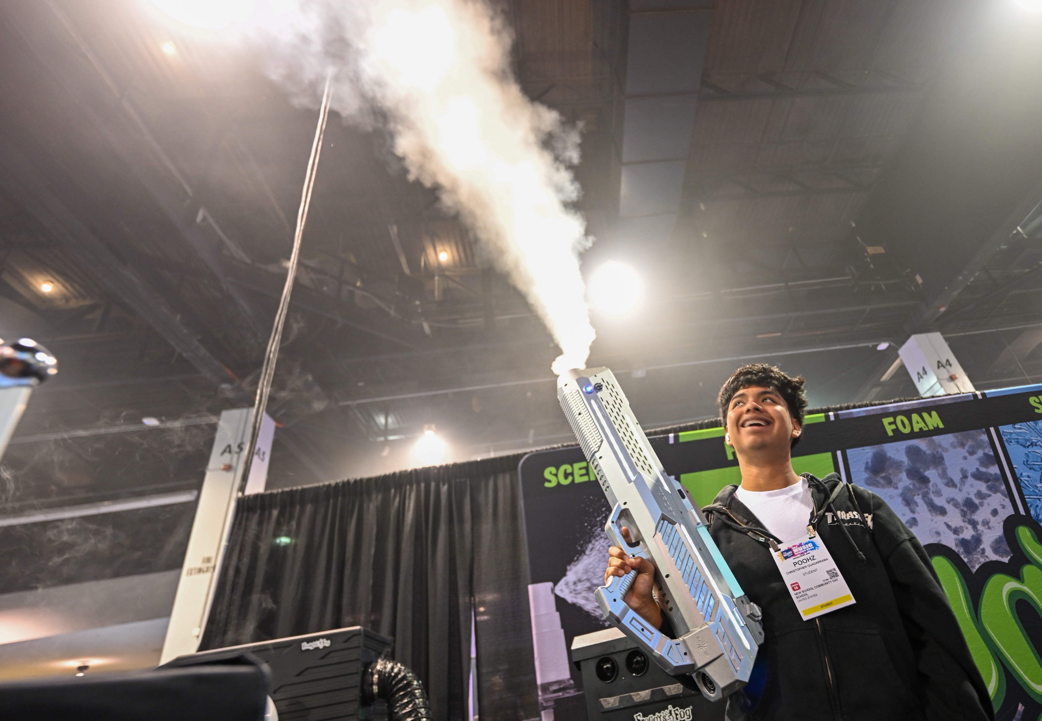 Christopher Guadarrama gets a chance to try out a fog...