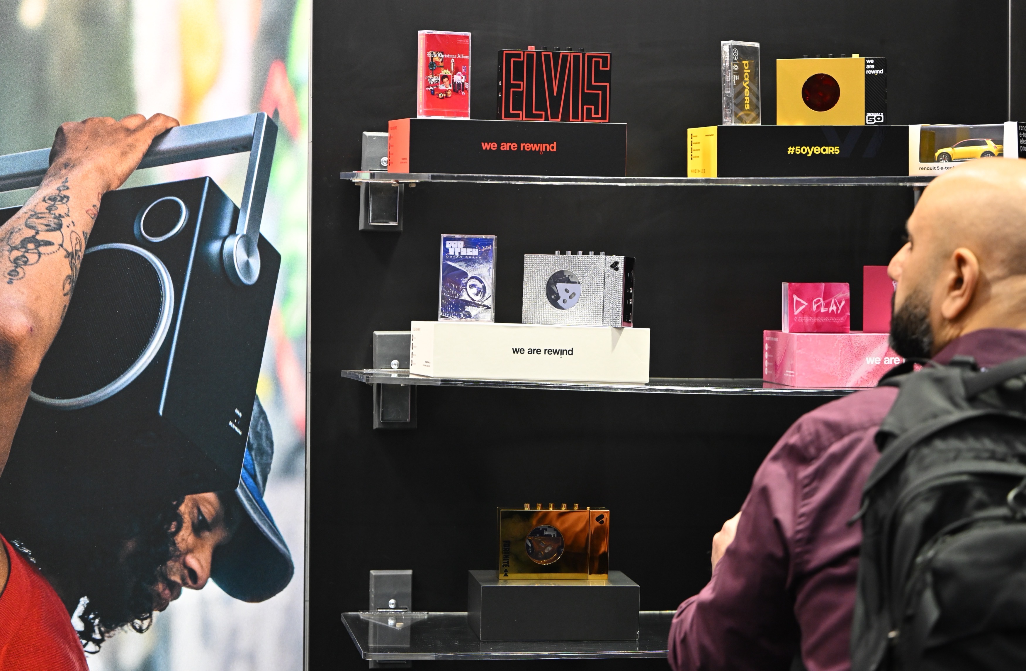 The company We Are Rewind is showing retro-style cassette players...