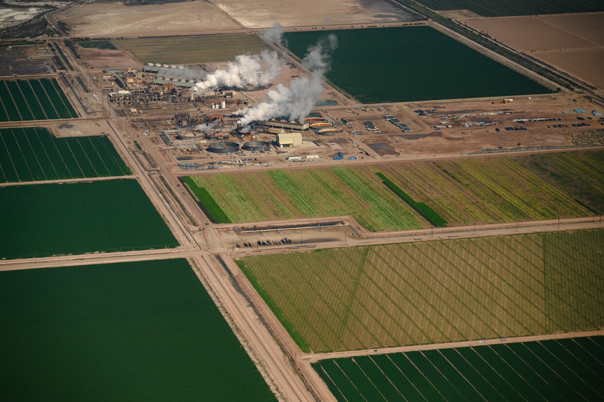Steam rises from a geothermal energy plant in Imperial County on Feb. 15, 2024.