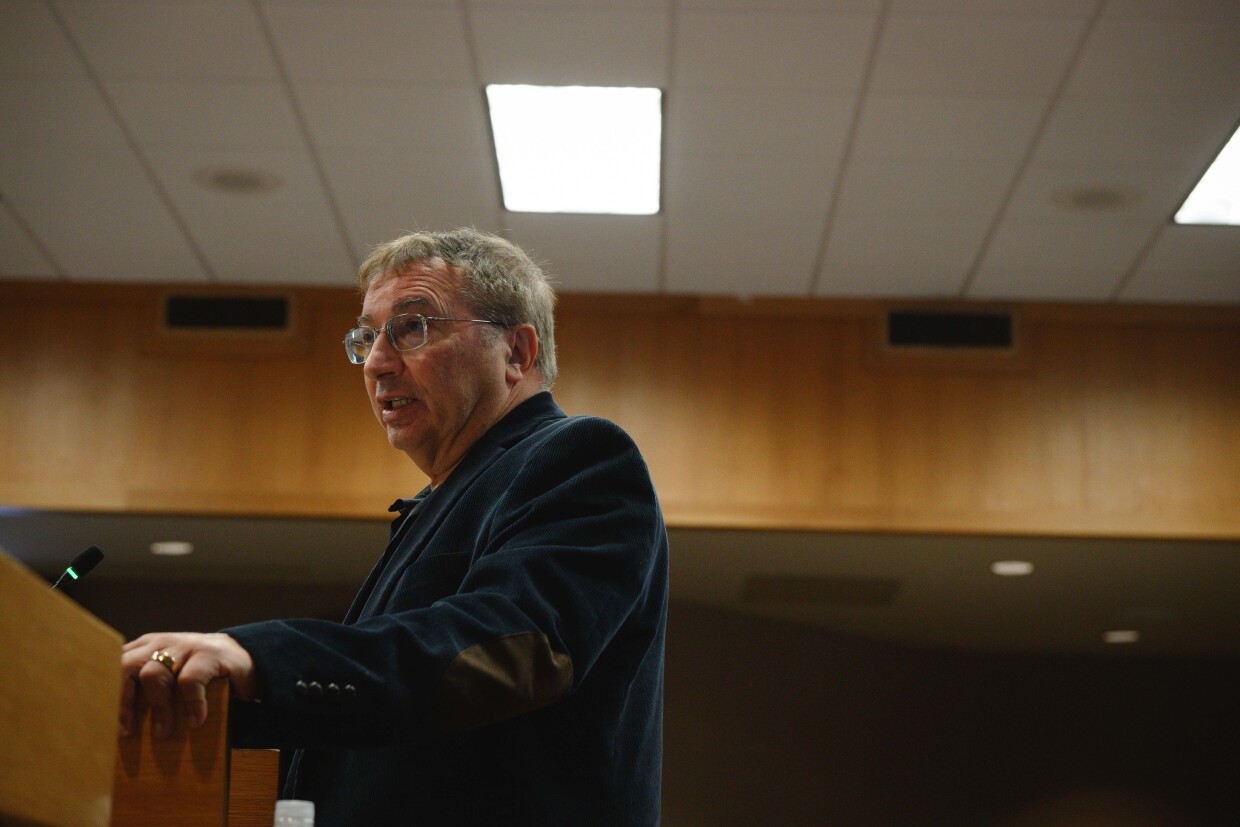 Huntington Beach-based developer Sebastian Rucci addresses the Imperial County Planning Commission during a hearing on a lot merger for the massive data center he hopes to build near the city of Imperial on December 18, 2025 at the county administration building in El Centro, California.