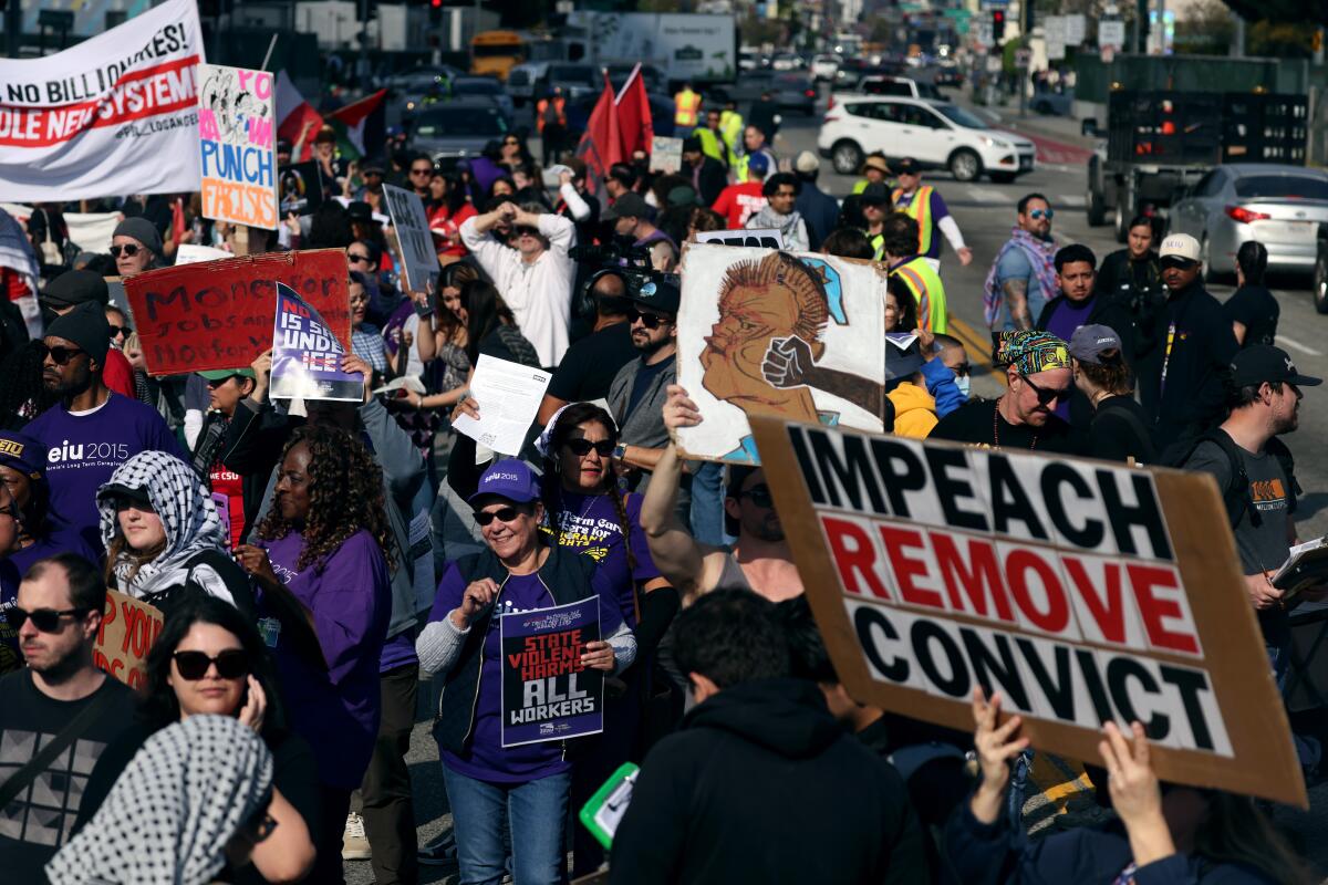 Hundreds of people from the greater Los Angeles area protest