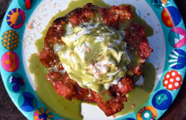 Strawberry Green Tea Bread Pudding with green tea creme anglaise and whipped topping available at Aunt Cass Cafe in San Fransokyo Square during Disney California Adventure's Lunar New Year celebration in Anaheim, CA, on Friday, January 23, 2026. They are celebrating The Year of the Horse January 23 through February 22, 2026. (Photo by Jeff Gritchen, Orange County Register/SCNG)