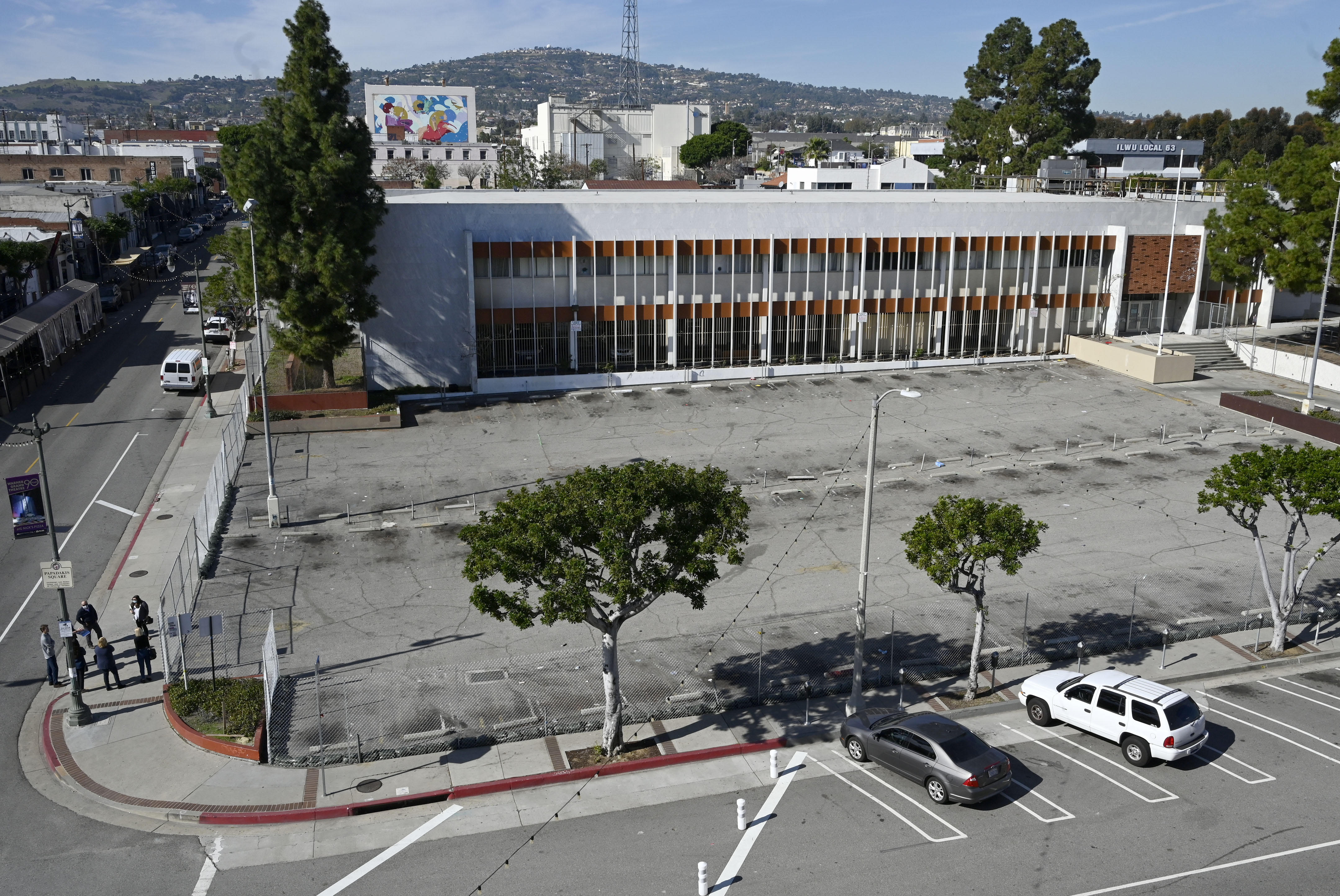 The shuttered courthouse surrounded by fencing in preparation for the...