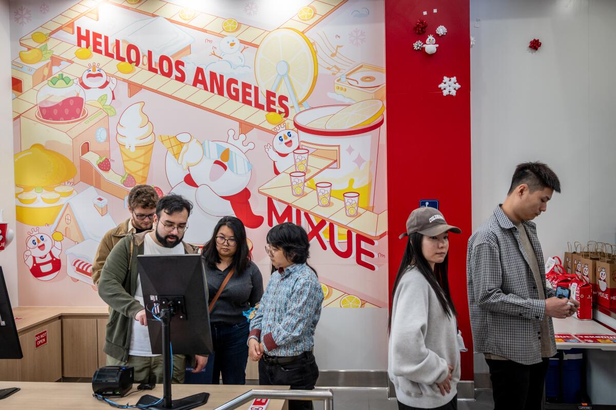 Customers patronize a new boba shop