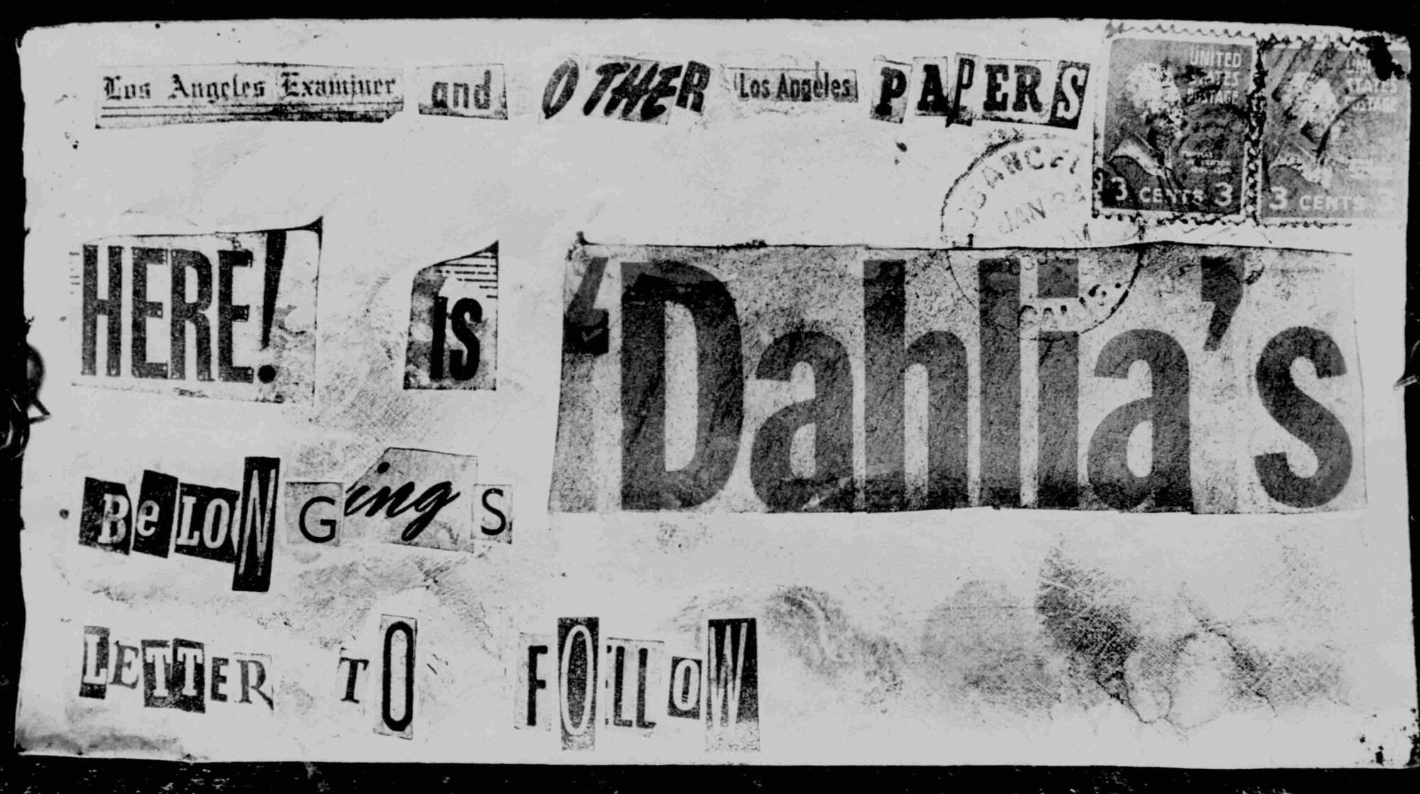 An envelope, containing personal papers of 22–year–old Elizabeth Short was received on Jan.1947 and turned over to police .