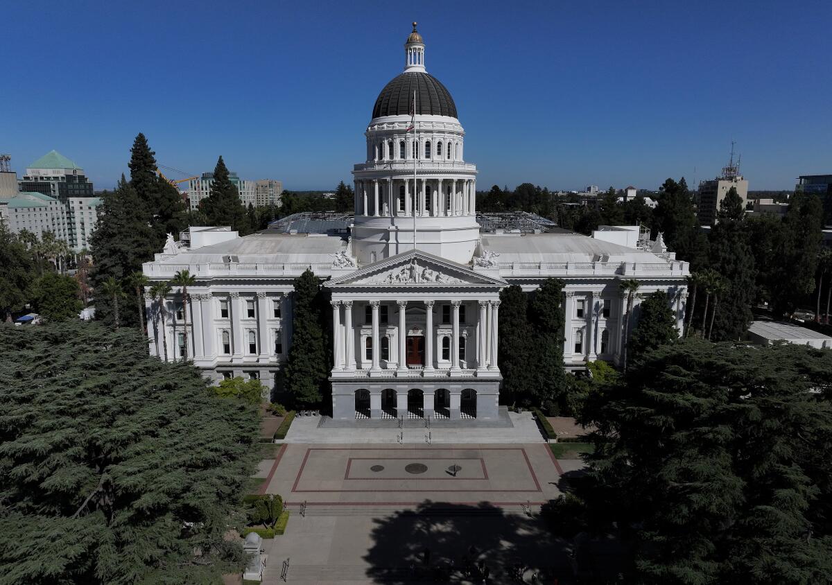 An aerial view of the California State Capitol 