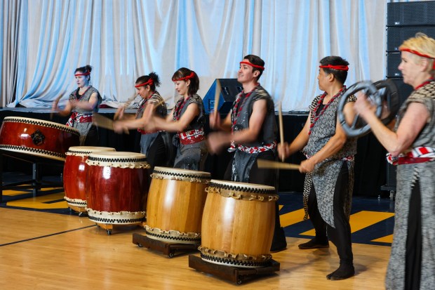Oakland Taiko Japanese druming performers entertain visitors at the Henry J. Kaiser Center for the Arts following a ribbon-cutting ceremony with Oakland Mayor Barbara Lee in Oakland, Calif., on Saturday, Jan. 24, 2026. (Ray Chavez/Bay Area News Group)