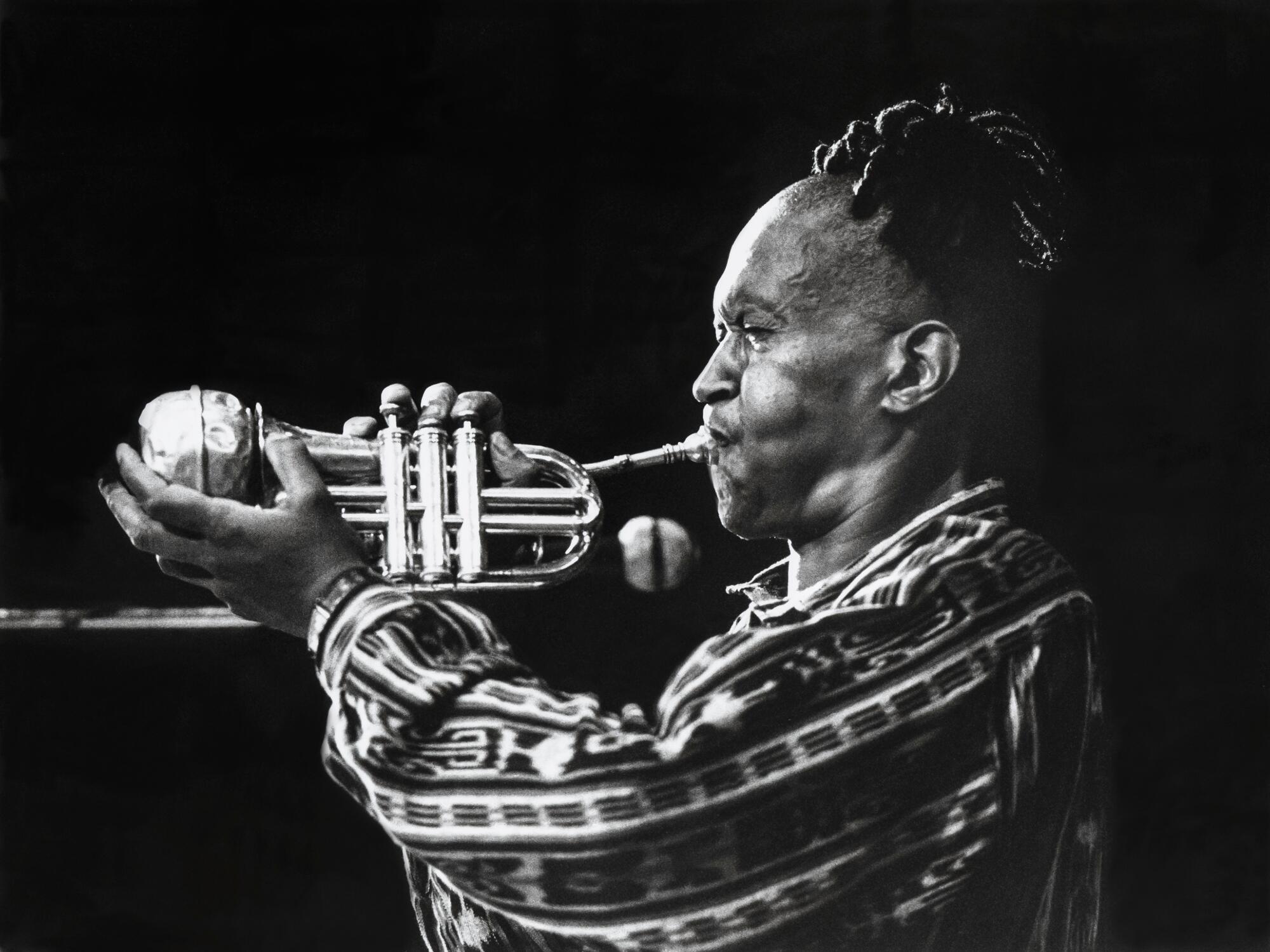 American jazz musician Don Cherry (1936 - 1995) plays a pocket trumpet in New York, New York, June 8, 1991. 