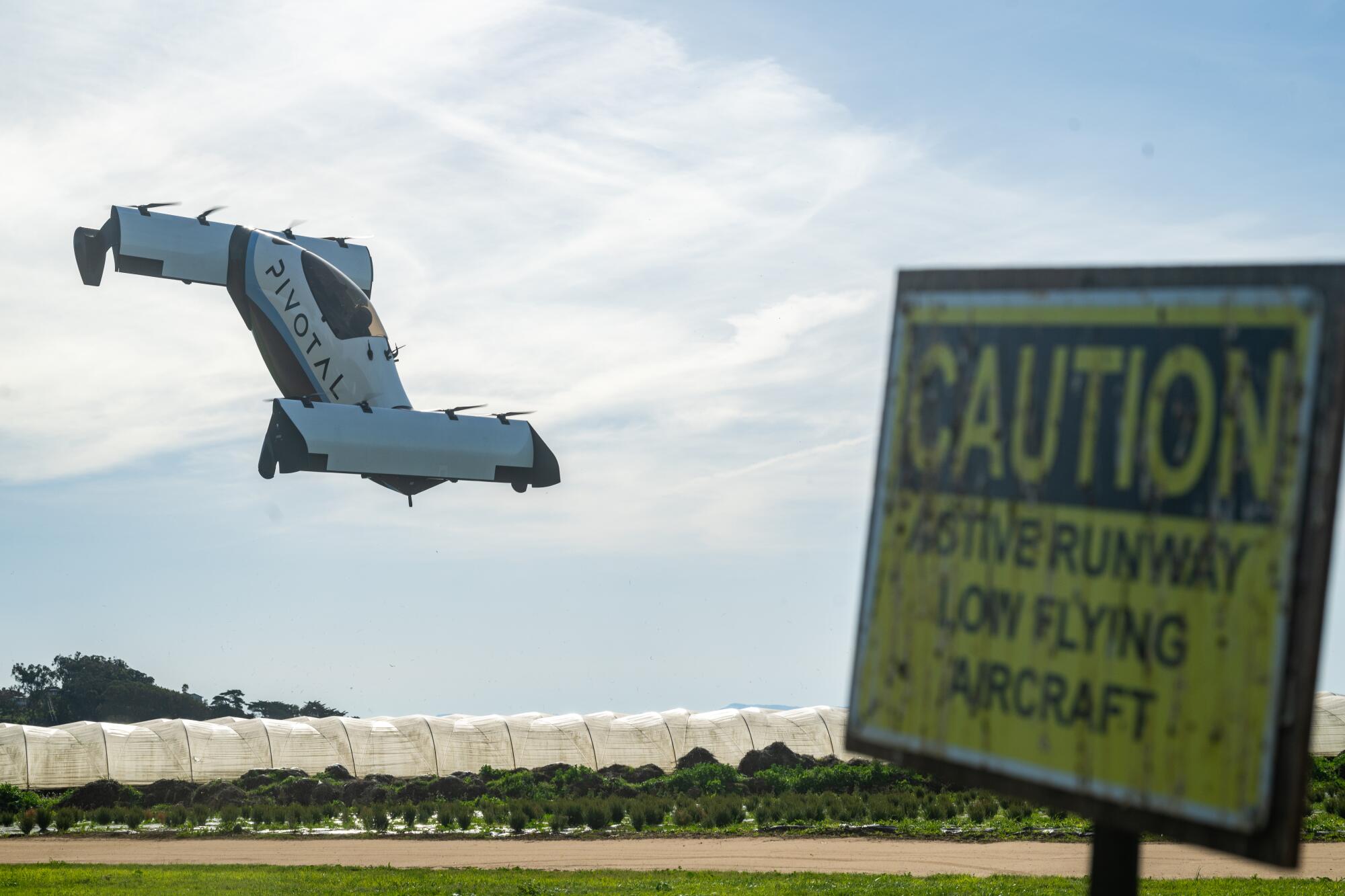 The Pivotal Black Fly takes off near Watsonville, Calif.