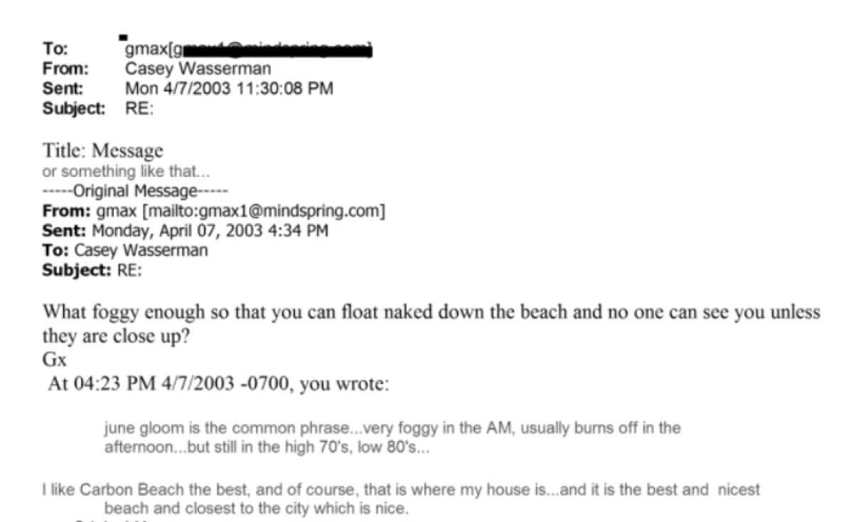 Newly released Epstein files show emails exchanged between Casey Wasserman and Ghislaine Maxwell.